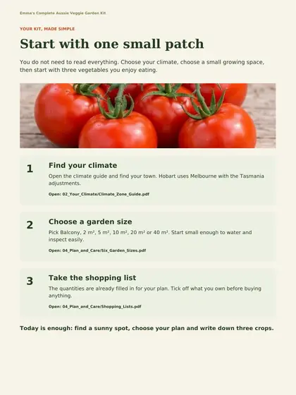 START HERE page: start with one small patch, three simple steps